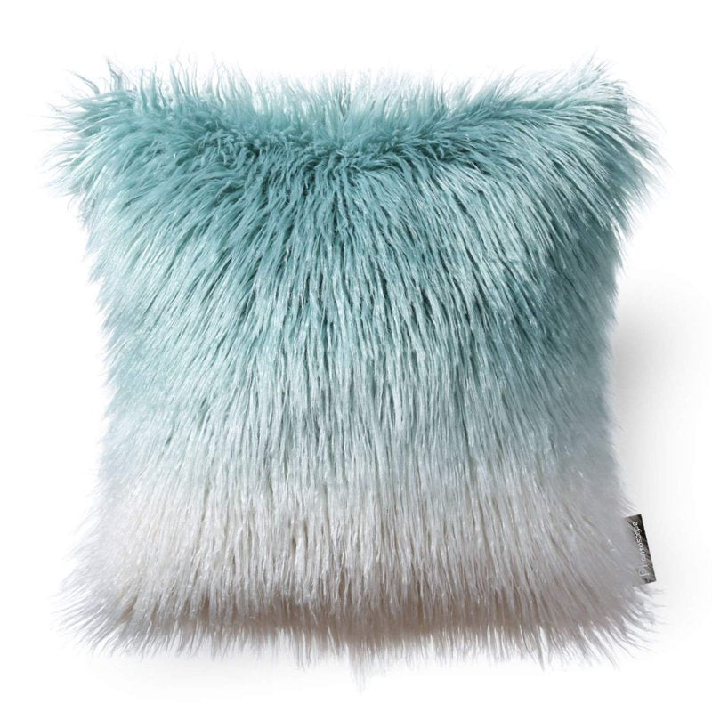 18x18 Inch Blue and White Faux Fur Throw Pillow Cover - Merino Style Cushion Case Variation of THIS listing