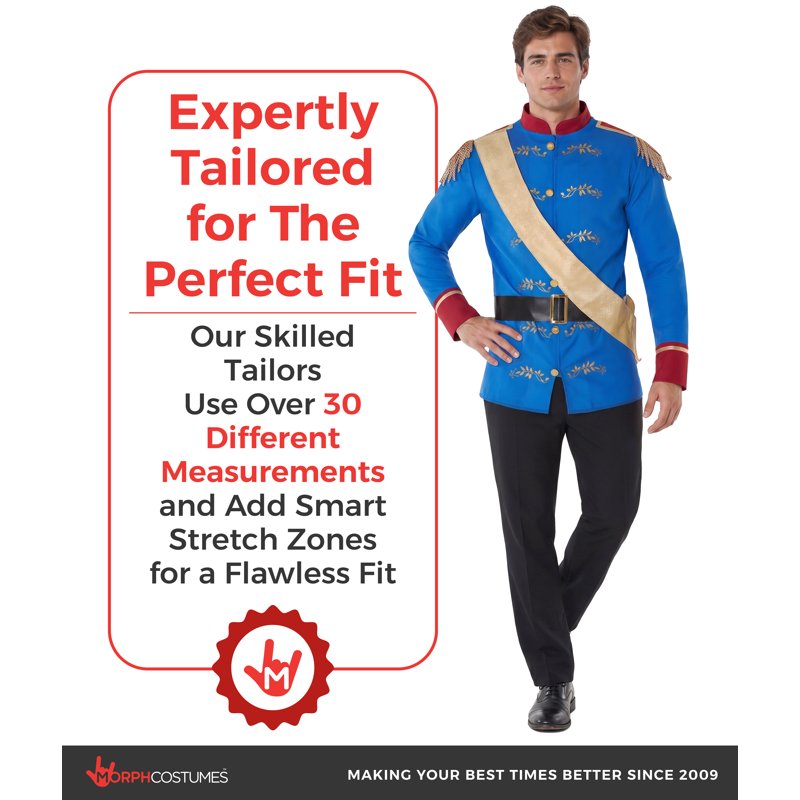 Men's Prince Charming Costume with Jacket, Sash & Belt - Royal Blue & Gold