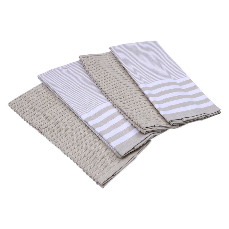 15"x25" Horizontal Stripe Kitchen Towels - 4-Pack, Beige