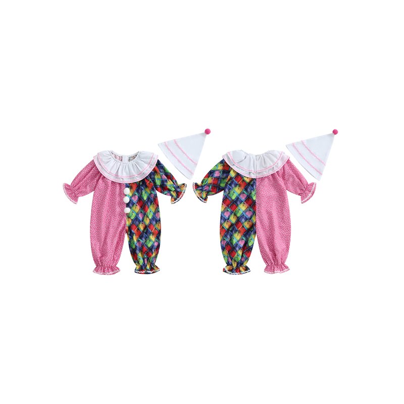 Kids Toddler Baby Girl Boy Halloween Clown Costume Romper & Hat Set - Pink White 3-4 Years