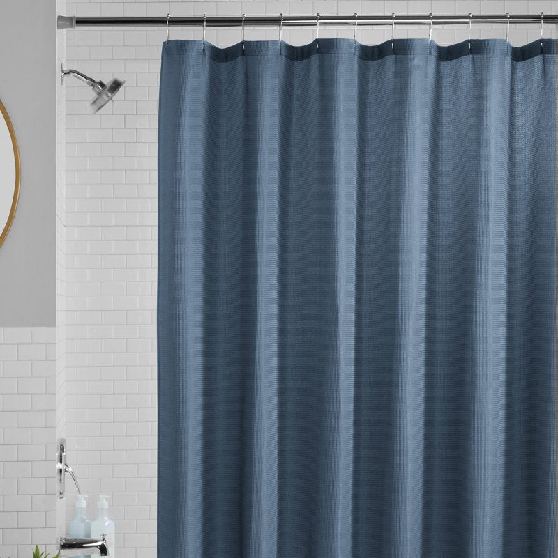 Mainstays Waffle-Weave Fabric Shower Curtain - Cotton Blend, Recycled Polyester, Blue, 72 x 72 Inches