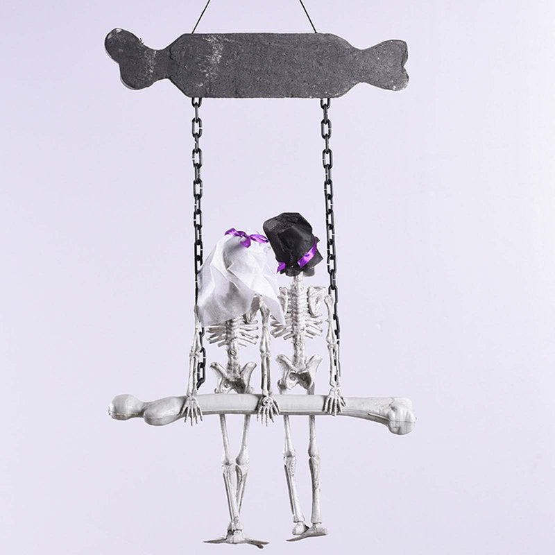 Life Size Halloween Skeleton Decor - Hanging Spooky Couple Figurine for Front Door and Indoor Halloween Parties