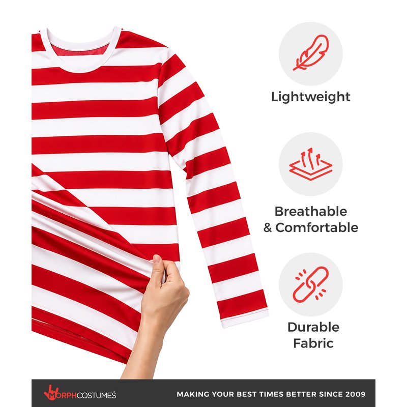 Men's Wheres Wanderer Costume Set XXL Red White Stripe Book Character Halloween