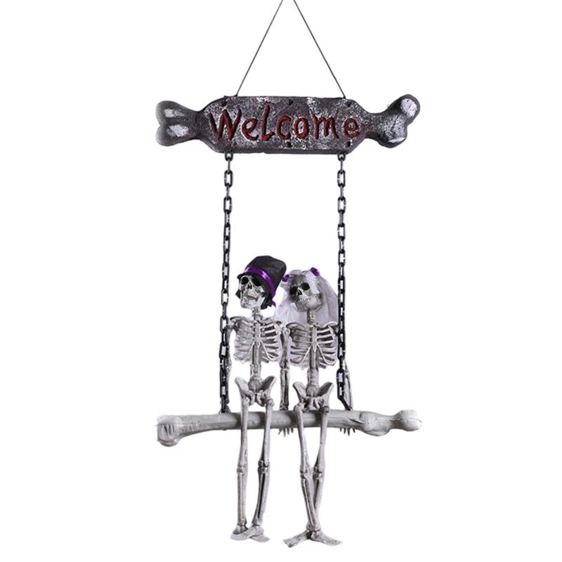 Life Size Halloween Skeleton Decor - Hanging Spooky Couple Figurine for Front Door and Indoor Halloween Parties