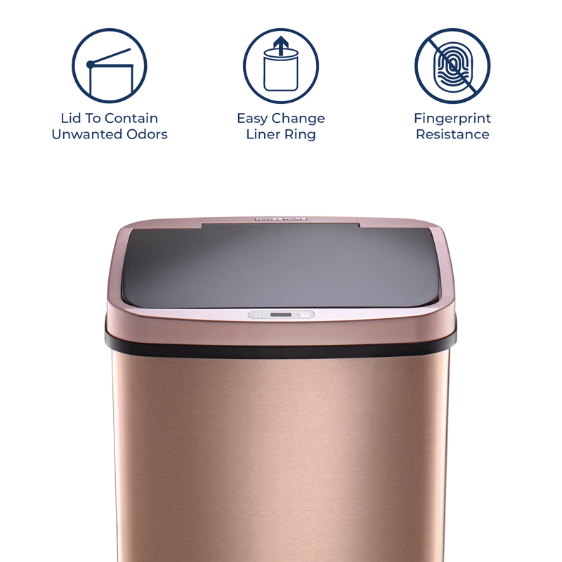 Automatic Kitchen Trash Can - 13.2 Gallon Rosegold Stainless Steel, Motion Sensor, Soft Close Lid