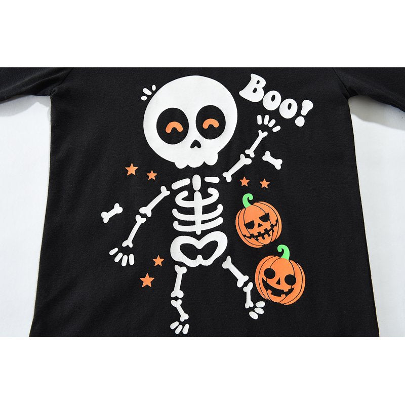 Toddler Skeleton Pajamas Set - Glow in the Dark Halloween Sleepwear 3T - Black Skeleton