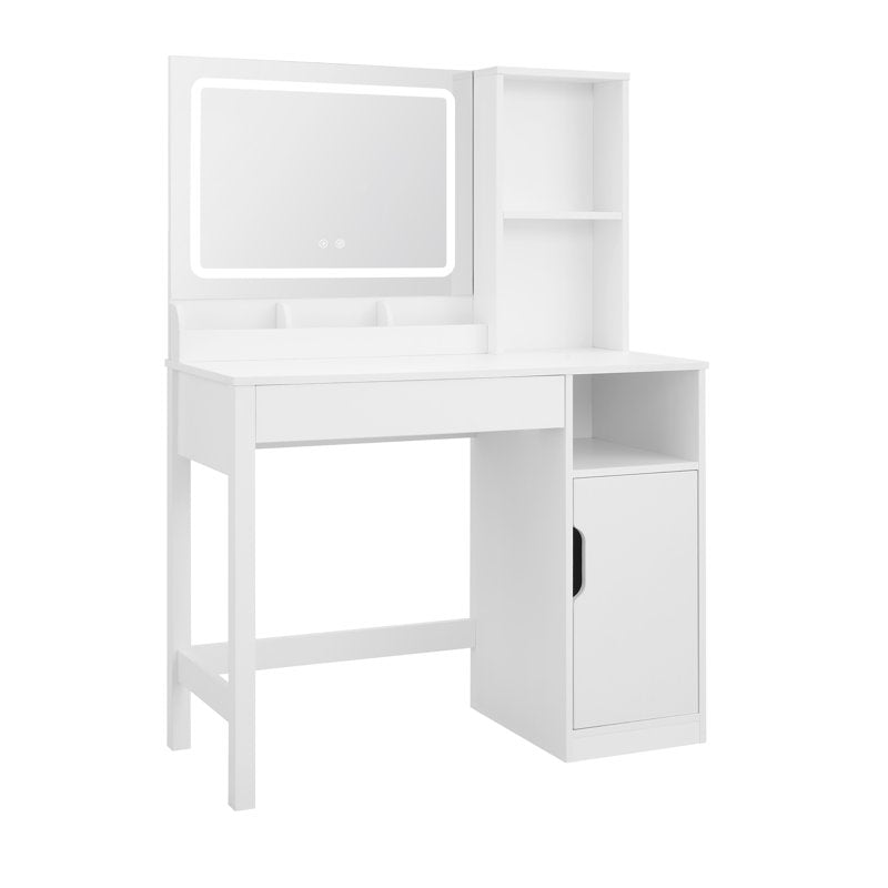 Lighted Vanity Table with Mirror and Storage - White Finish