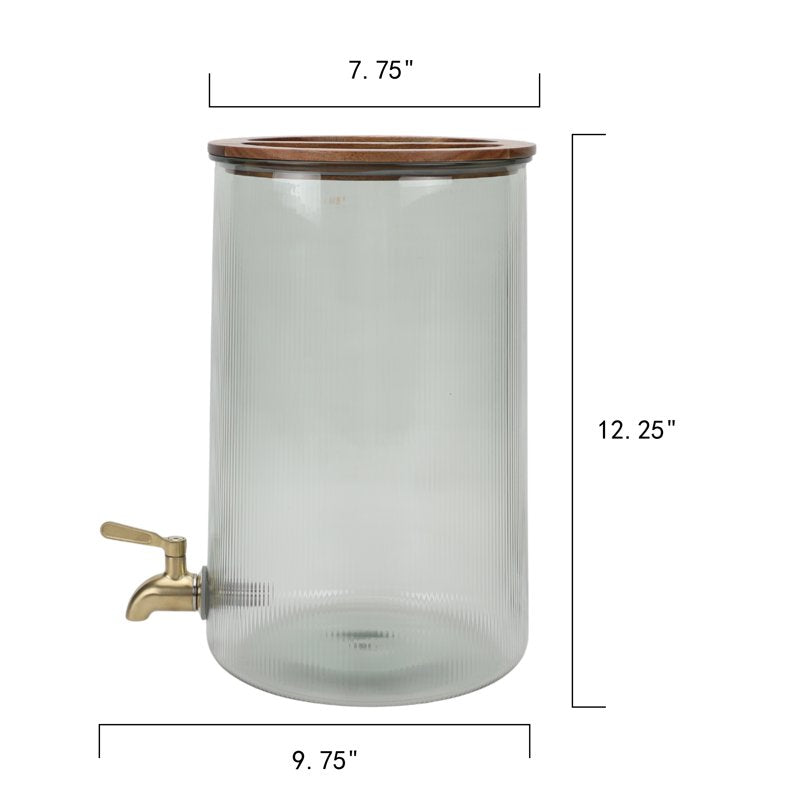 2-Gallon Green Countertop Beverage Dispenser with Acacia Wood Lid