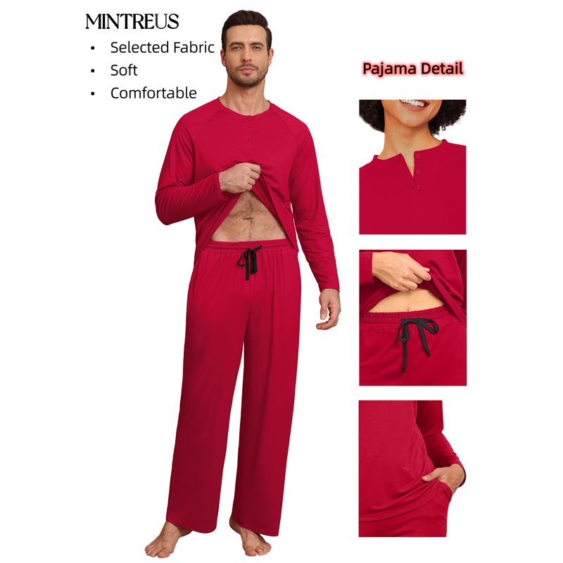 Men's XL Red Couple Pajama Set - Soft Matching Sleepwear with Pockets