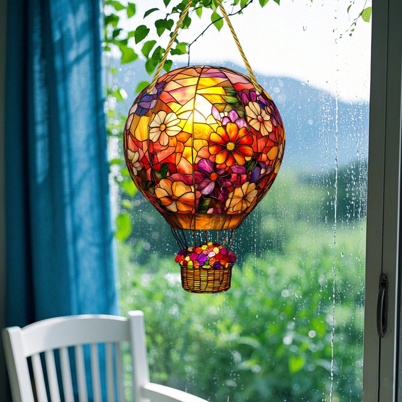 Hot Air Balloon Acrylic Ornament - Window & Garden Hanging Decor - Variation 032