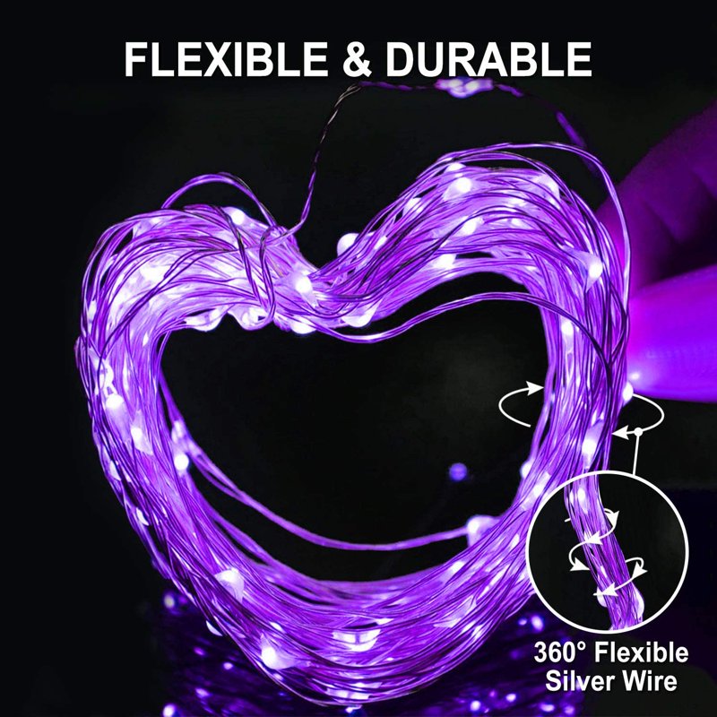 Solar String Lights Outdoor Purple 33ft 100 LED Fairy Lights 8 Modes Waterproof - 2 Pack