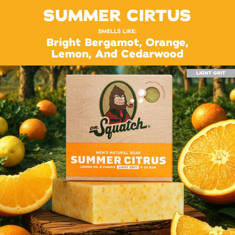 Summer Citrus Natural Bar Soap for Men - Exfoliating Body Soap with Shea Butter