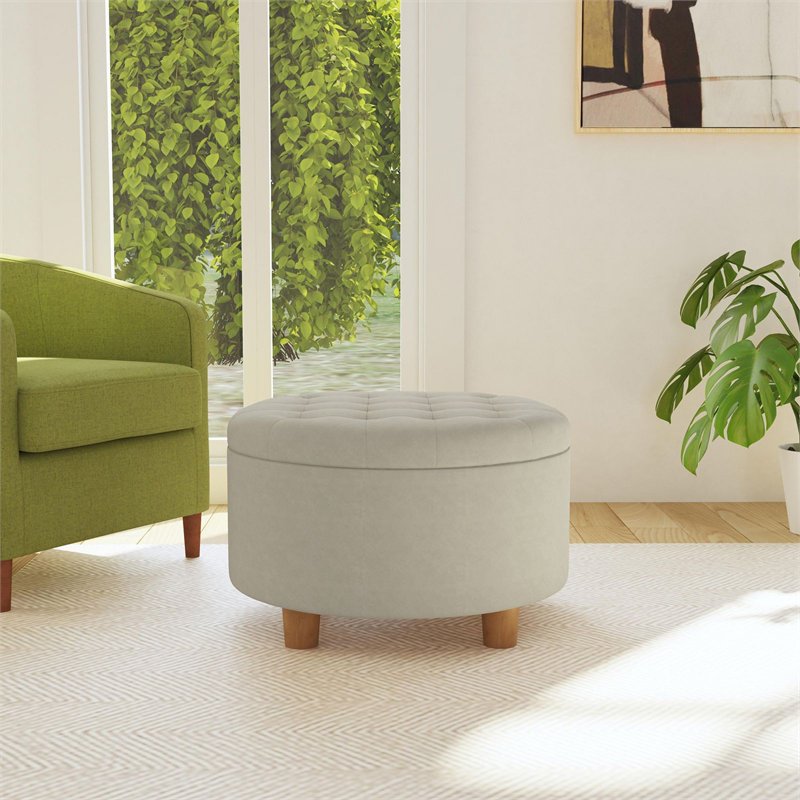 Large Round Button Tufted Storage Ottoman - Multiple Colors