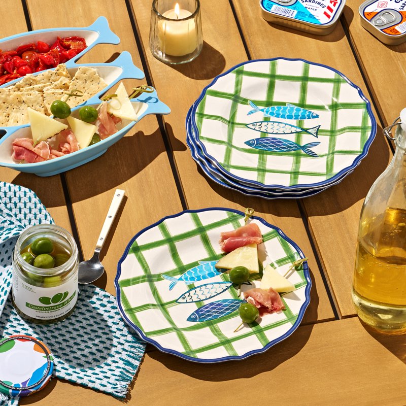 Sardine Multi-Color Bamboo Melamine Salad Plates - 4 Count