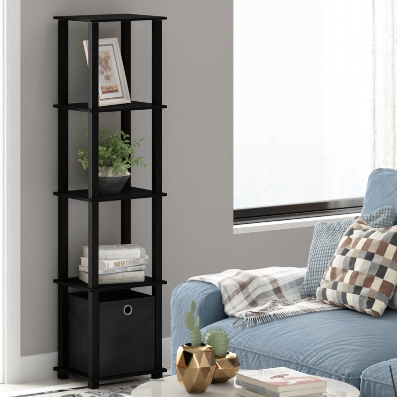 Furinno TURN-N-TUBE No Tools Wood 5-Tier Display Shelf - Black, Variation of THIS listing