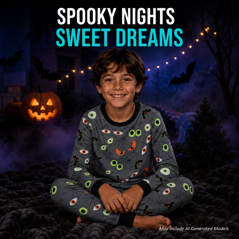 Charcoal Spooky Boys Pajama Set - Halloween Glow-In-The-Dark 2-Piece Sleepwear (2T-12, Long Sleeve)