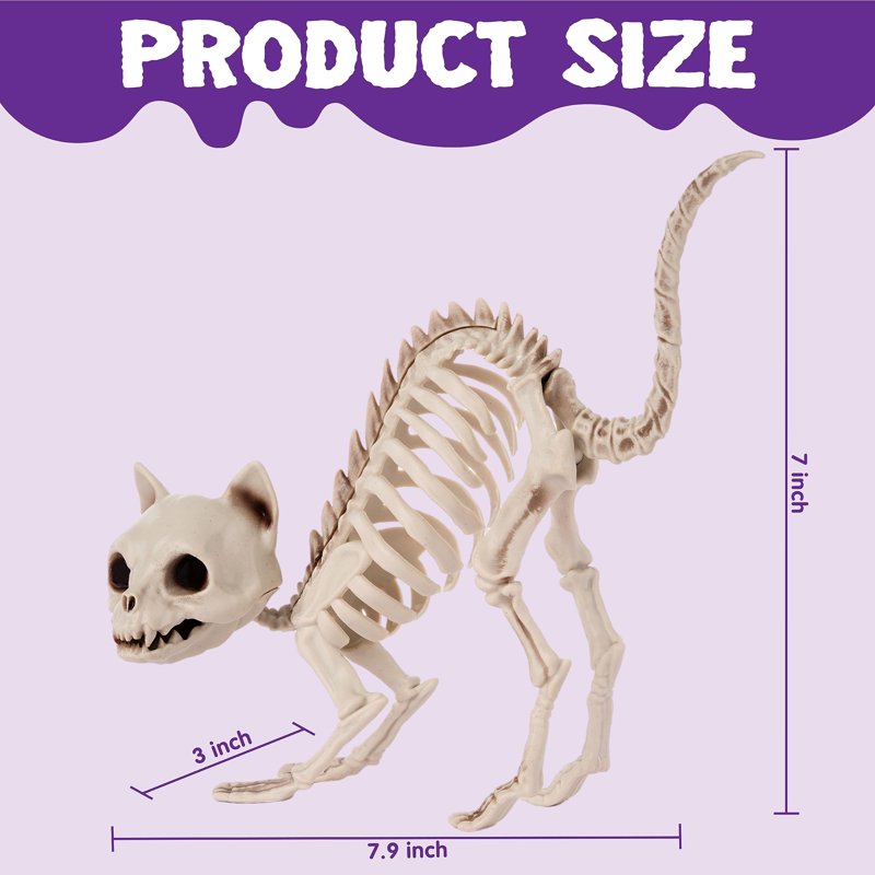 2 Pcs Halloween Skeleton Cat Decorations - Posable Plastic Indoor Outdoor Props