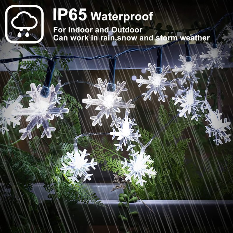White 100 LED Christmas Snowflake String Lights Waterproof Indoor Outdoor Decor