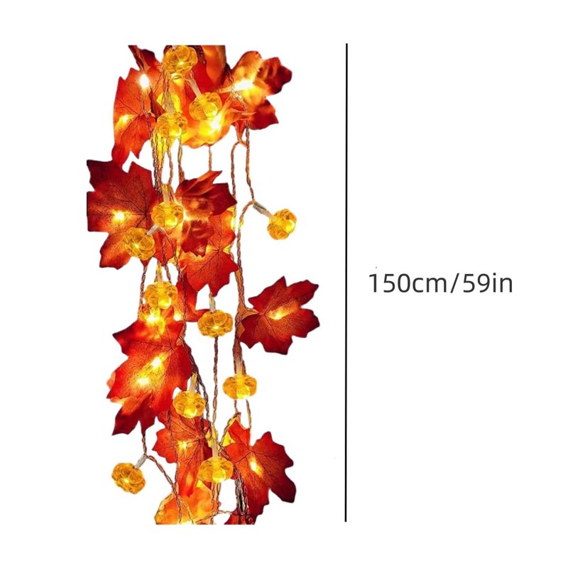 Orange 59-inch Pumpkin Garland Lights with 10 LEDs Fall Decorations Indoor Outdoor
