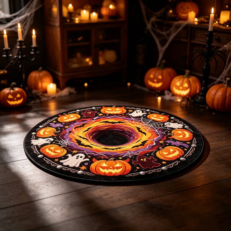 Halloween Round 3D Optical Illusion Rug - Skidproof Absorbent Mat 23.62x23.62in - New Launch