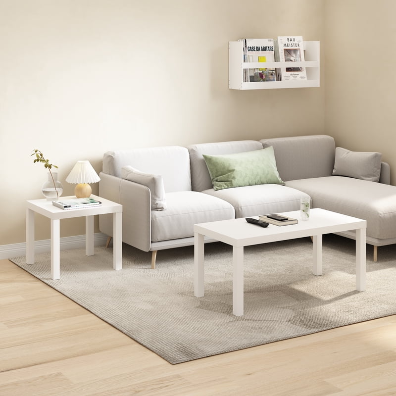 Compact Square Side Table with Storage Shelf - White
