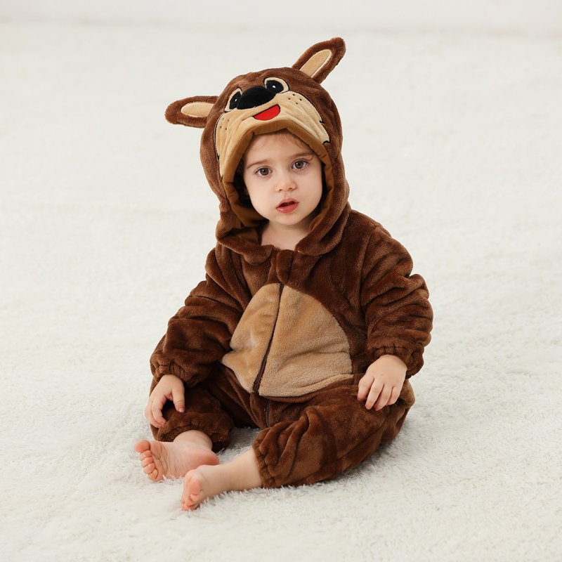 Unisex Flannel Romper for Toddler Boys Girls Brown 6-12 Months Q Variation