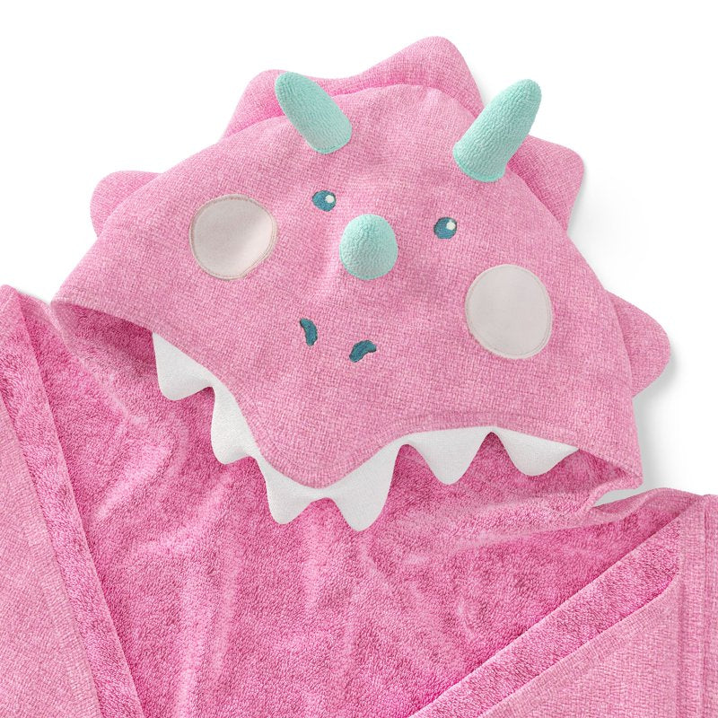 Kids Hooded Cotton Terry Bath Towel - Pink Dino, 25 x 50 Inches