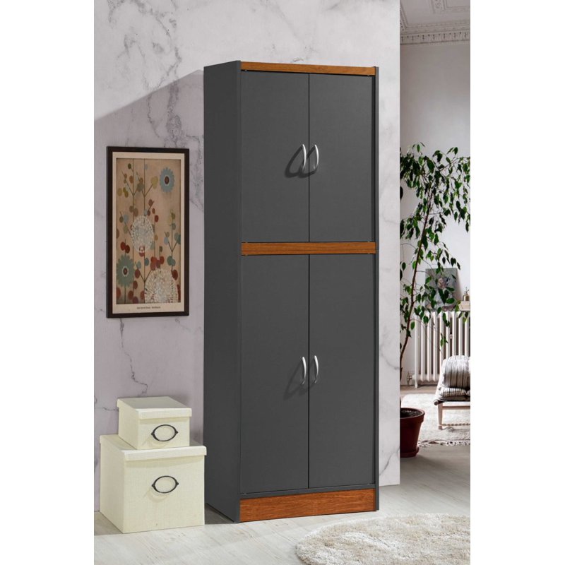 4-Door Kitchen Pantry with 4 Shelves - Grey Oak
