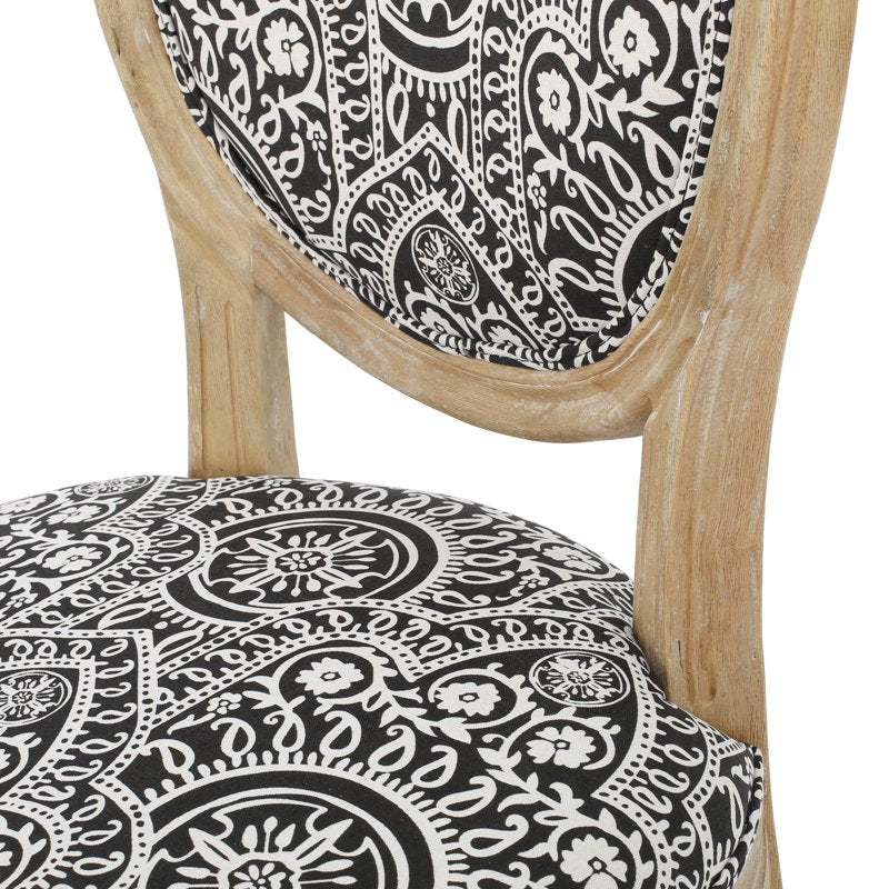 5 Piece Dining Set - Black and White Print & Natural
