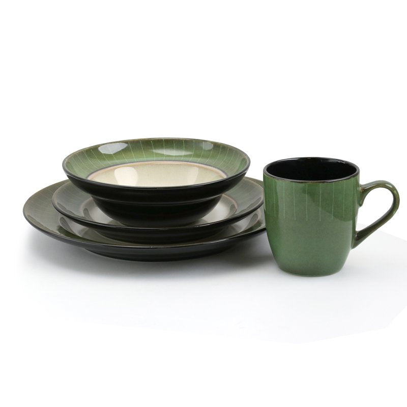 16 Piece Jade Stoneware Dinnerware Set - Microwave & Dishwasher Safe