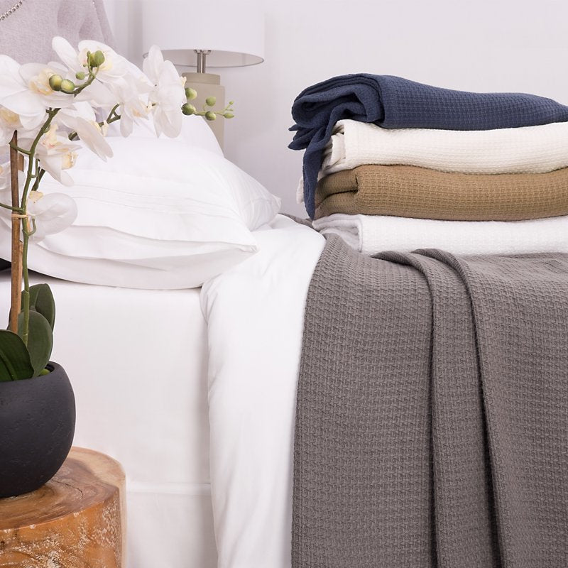 King Cotton Houndstooth Stitch Blanket - Mint, 100% Cotton, Breathable