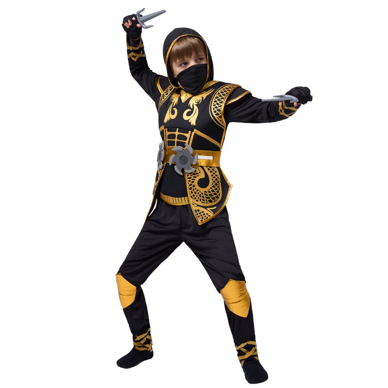 Kids Golden Ninja Costume for Toddler Boys Halloween Dress Up - Variation L (10-12 Years)