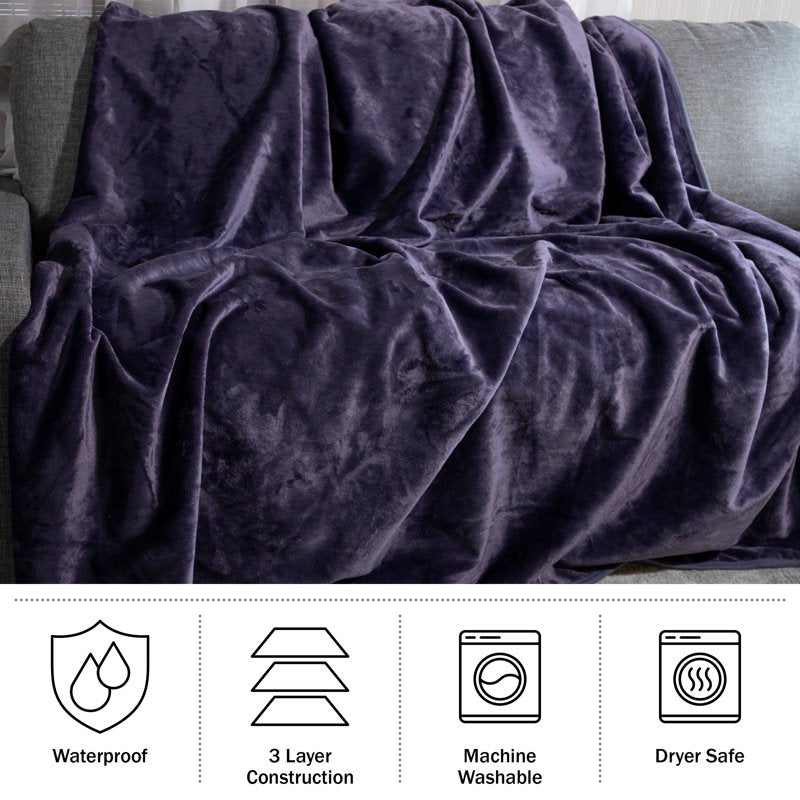 Purple Waterproof King Size Throw Blanket for Kids Pets Outdoors - 80x80