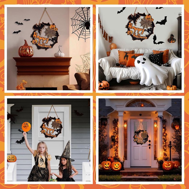 Halloween Wreath Decoration - Indoor Outdoor Spooky Door Wall Decor - Variation D