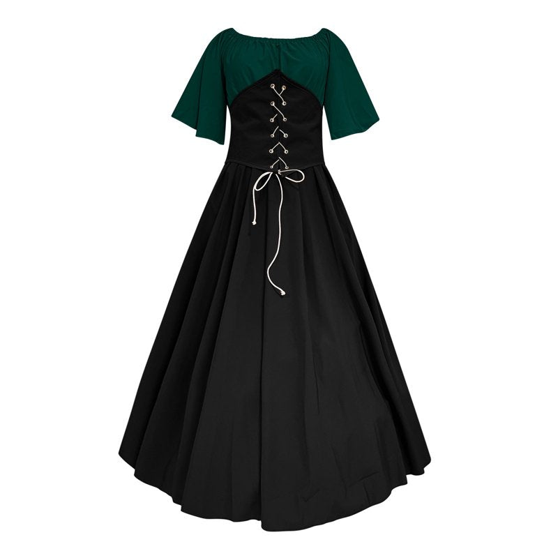 Black Plus Size Renaissance Costume Dress with Corset & Ruffle Overdress 5XL