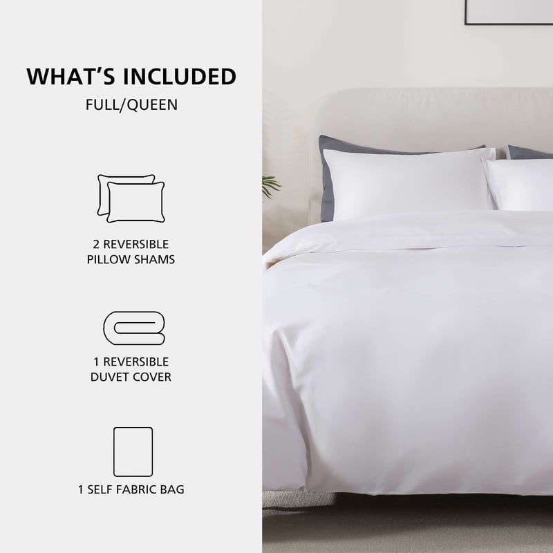 Full/Queen Duvet Cover Set - All-Season White 3-Piece Bedding