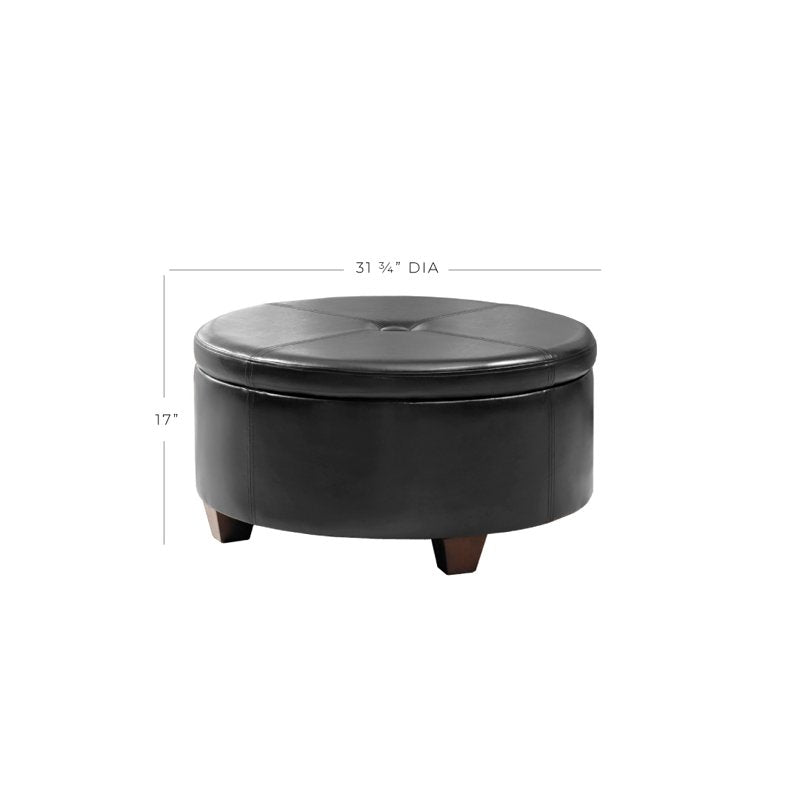 Large Round Tufted Ottoman with Storage - Black & Brown