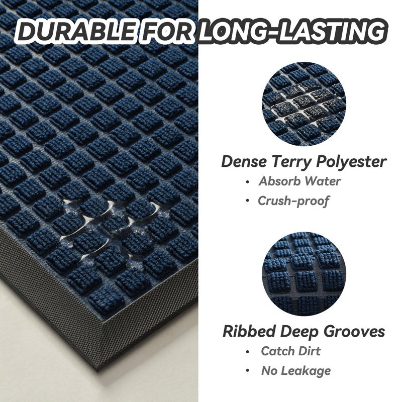 Outdoor Doormat Non-Slip Rubber Entrance Rug 17x30 Checker Blue - Dirt Trapper