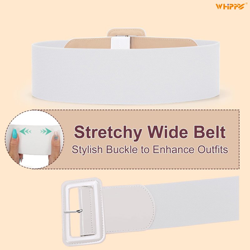 Women Wide Elastic Waist Belt for Dresses - White, Fits 38-42 Inches Variation