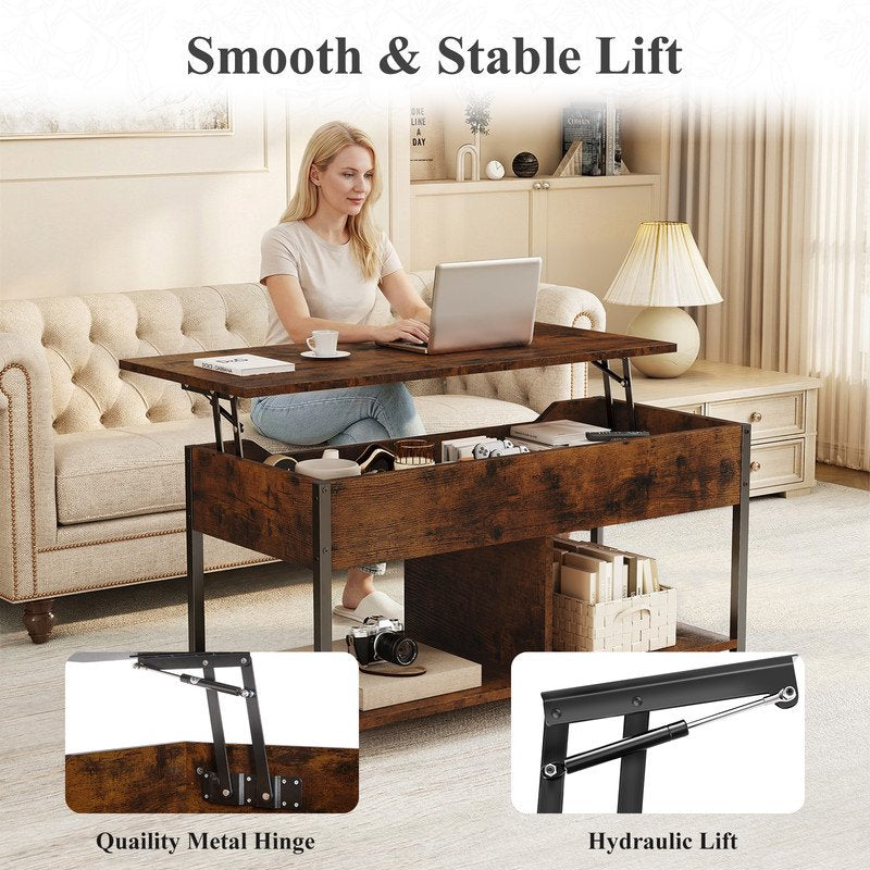 Lift Top Coffee Table with Storage - 39 Inch Farmhouse Design