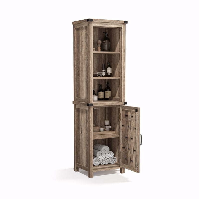 Adjustable Storage Cabinet with Door and Open Shelves - Rustic Style