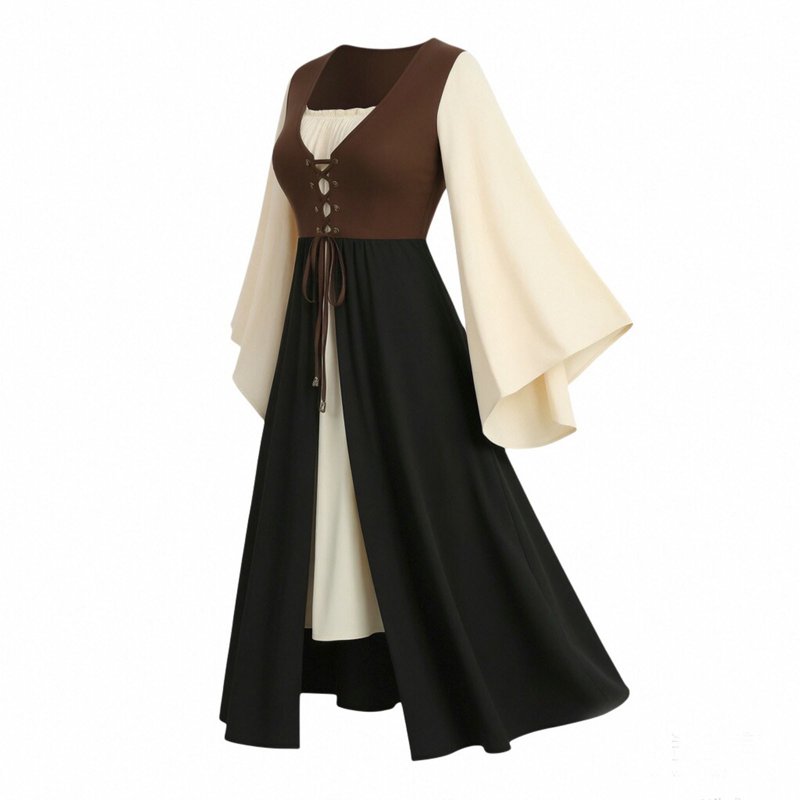 Ladies Renaissance Medieval Pirate Peasant Dress CC-Brown M Halloween Costume