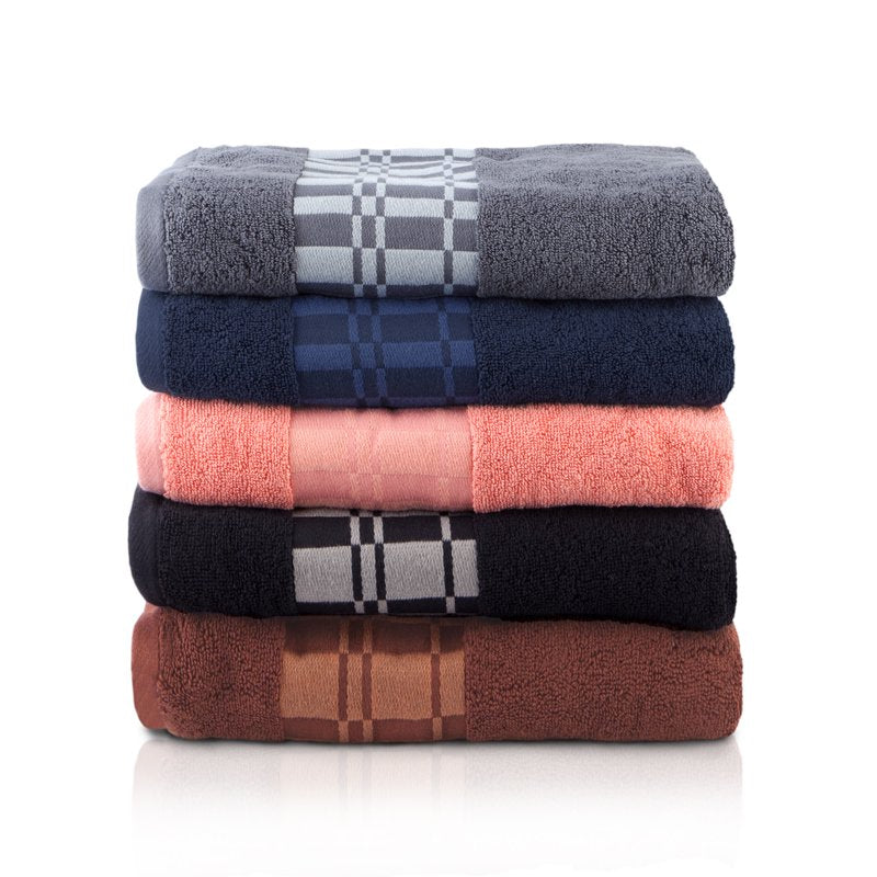 Navy Blue Cotton Towel Set - 6-Piece Embroidered Bath Towels with Geometric Pattern - Superior Larissa