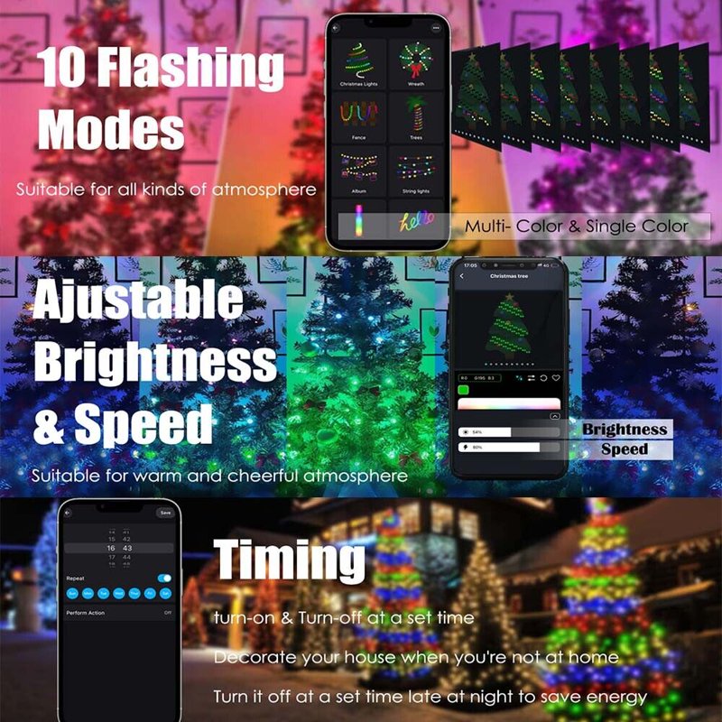Waterproof Christmas String Lights with Remote - 6.56ft 200 LEDs Indoor Outdoor Decor