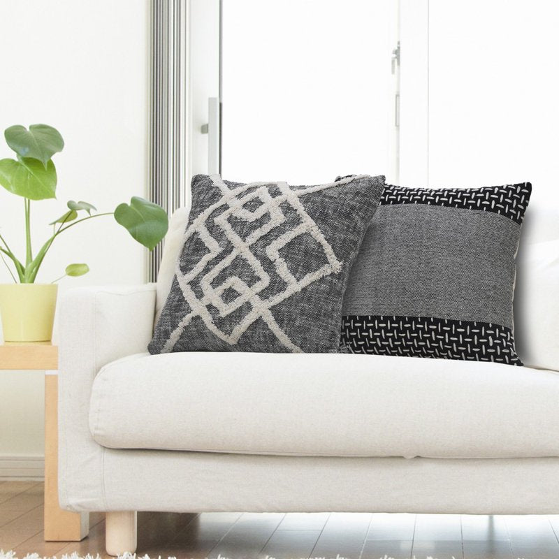 Geometric Diamond Square Throw Pillow - 20 Inch Black and Cream Accent Cushion