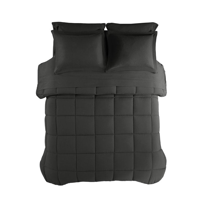 King Reversible Down Alternative Comforter Set - Black, 7-Piece Bedding