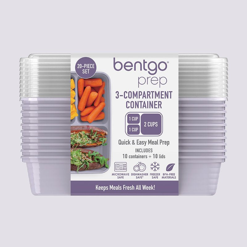 3-Compartment Meal Prep Containers - Lilac, BPA Free & Microwave Safe