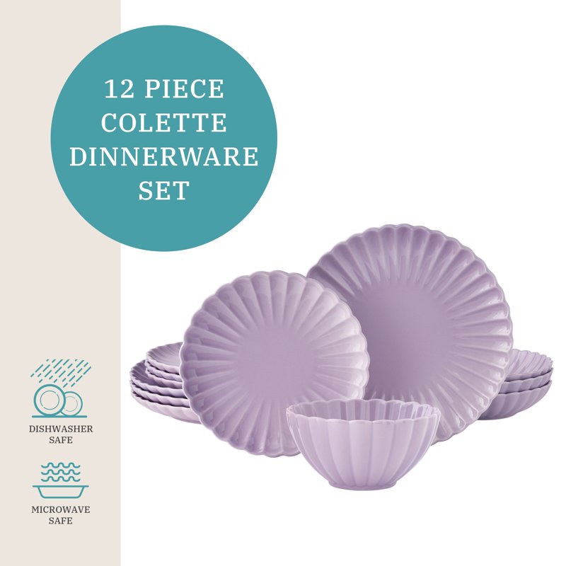 12-Piece Stoneware Dinnerware Set - Purple