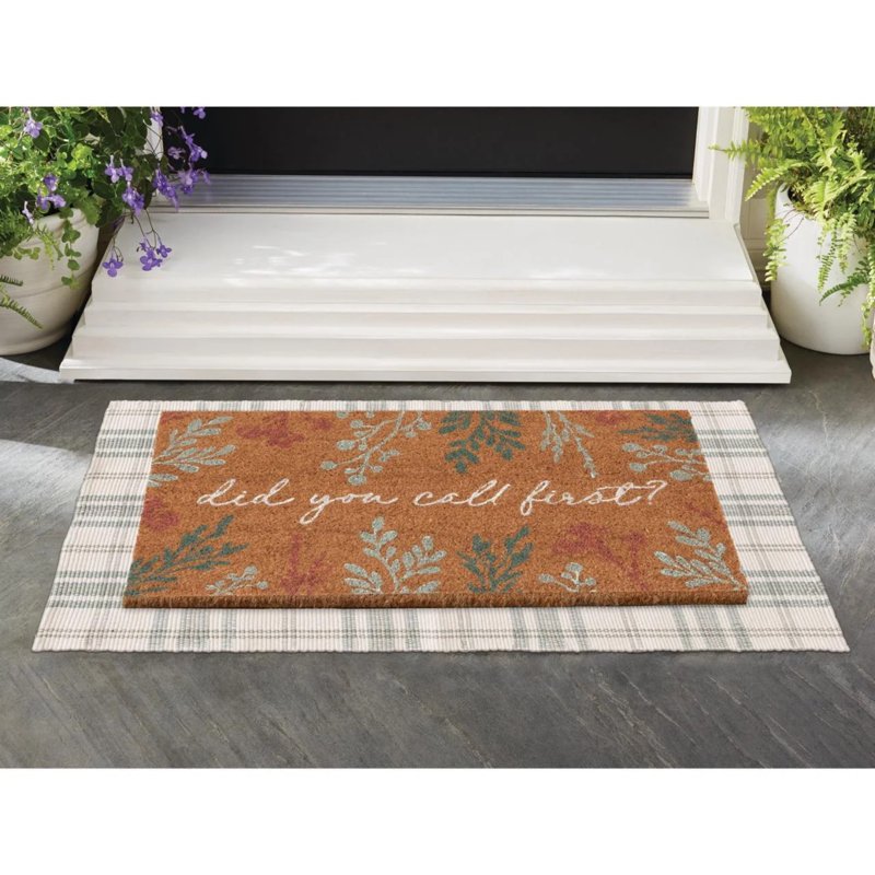 18x30 Inch Coco Coir Doormat with 'Did You Call First?' Pattern - Non-Slip Outdoor Entry Rug
