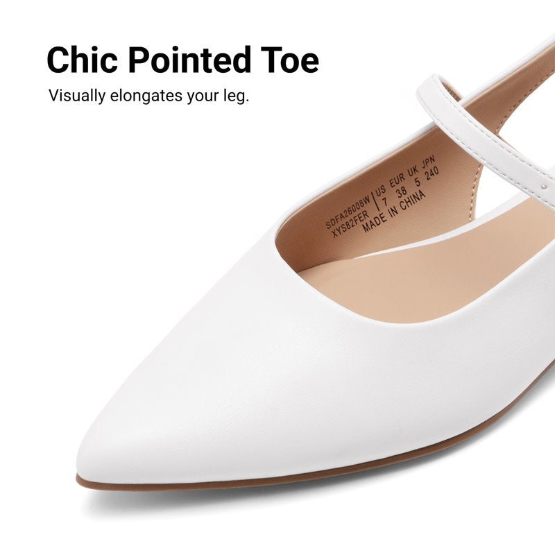 Women’s Pointed Toe Slingback Flats - White, Size 9, Low Heel Dress Shoes